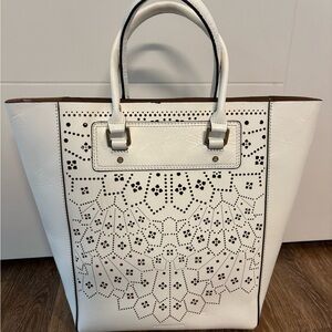 Authentic White Genuine Leather Laser Cut BCBGMAXAZRIA Tote Bag